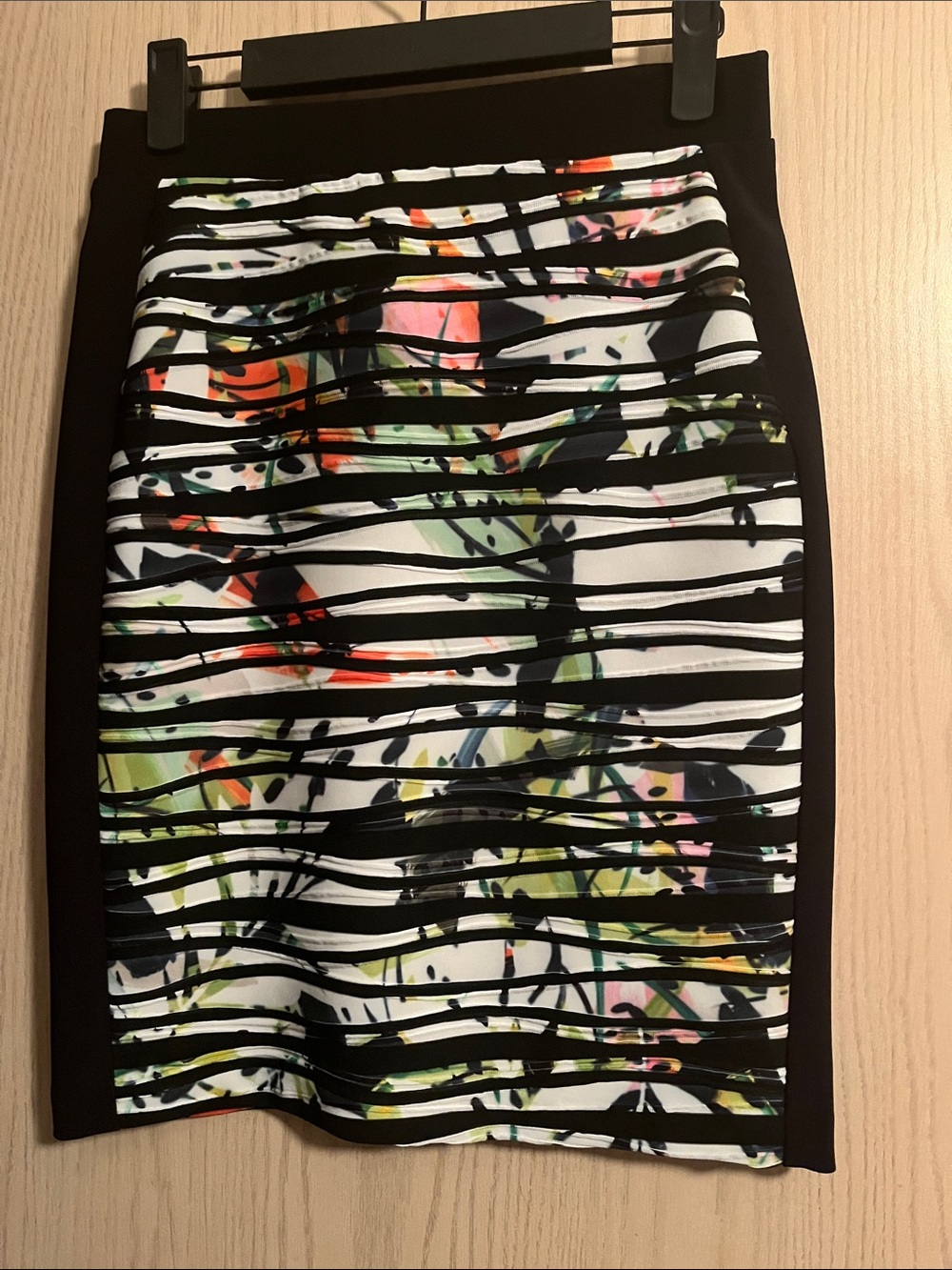 Joseph Ribkoff Black-Panel Floral Stripe Pencil Skirt